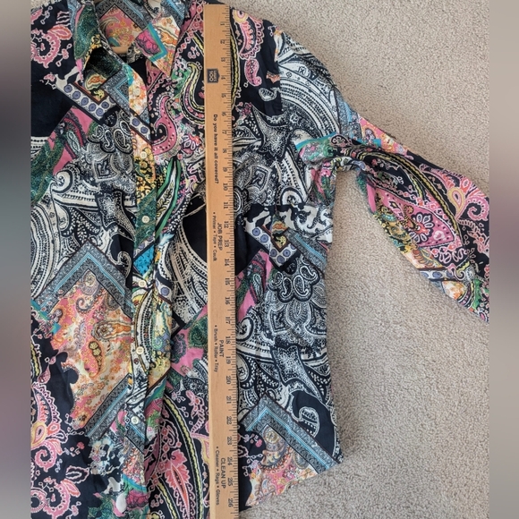 Lauren Ralph Lauren Handkerchief Patchwork Bright Button Up Shirt 1X Lightweight - Picture 8 of 8